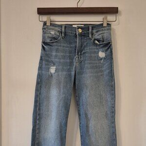 Frame Denim Le High Straight 24 Stretch Raw Model Off-Duty Indie Sleaze Luxury